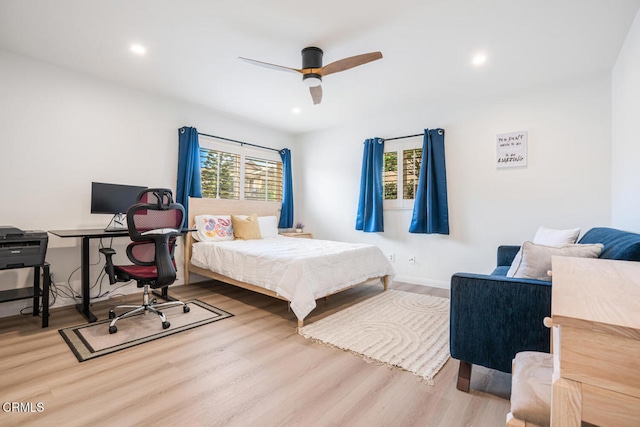 5040 Island View St, Oxnard, CA 93035 - bedroom featuring wood finished floors, an office area, recessed lighting, and a ceiling fan