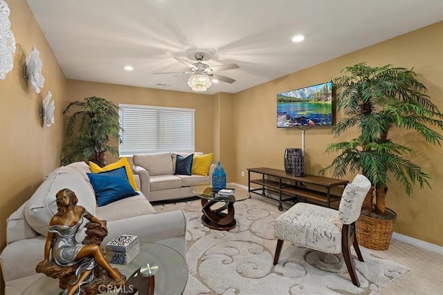 4106 Irish Moss Ln, San Bernardino, CA 92407 - living room featuring a ceiling fan, recessed lighting, and carpet