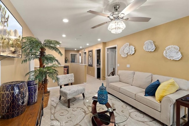 4106 Irish Moss Ln, San Bernardino, CA 92407 - carpeted living room featuring ceiling fan and recessed lighting