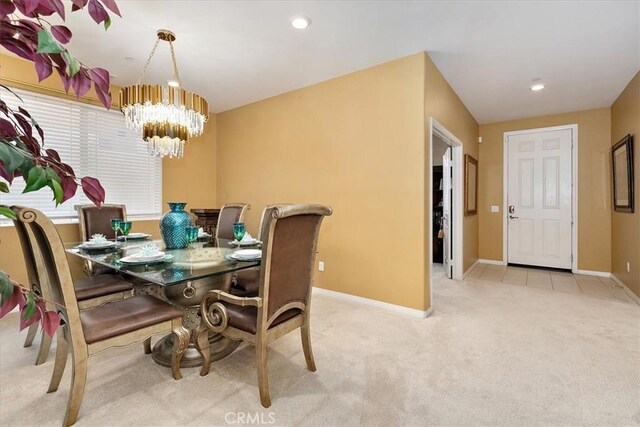 4106 Irish Moss Ln, San Bernardino, CA 92407 - dining space with a chandelier, carpet floors, and recessed lighting