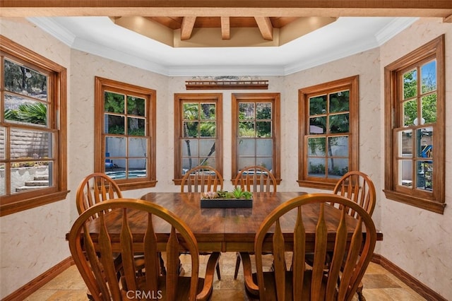 25572 Orchard Rim Ln, Lake Forest, CA 92630 - dining area featuring stone tile floors, crown molding, and a textured wall
