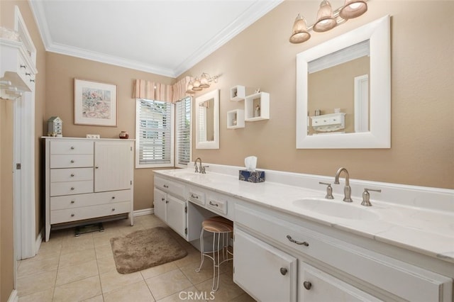 25572 Orchard Rim Ln, Lake Forest, CA 92630 - full bathroom featuring double vanity, crown molding, and tile patterned flooring