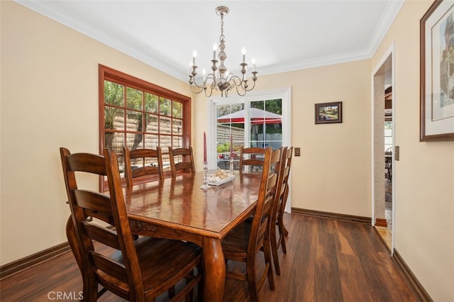 25572 Orchard Rim Ln, Lake Forest, CA 92630 - dining area with a chandelier, dark wood finished floors, and ornamental molding