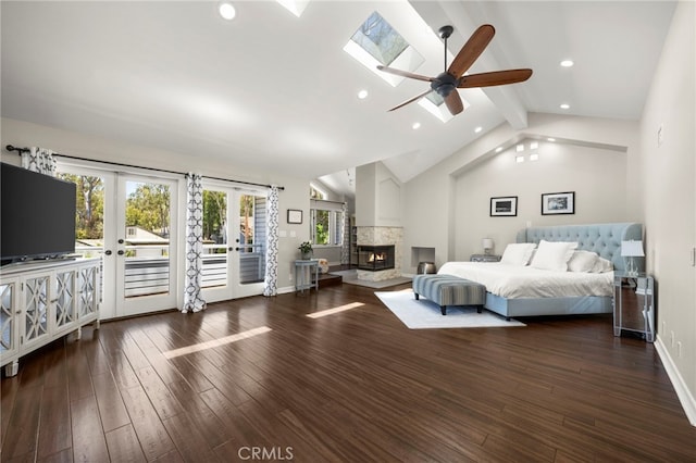 24932 Dove Tree Ln, Lake Forest, CA 92630 - bedroom featuring access to outside, french doors, wood finished floors, recessed lighting, and a premium fireplace