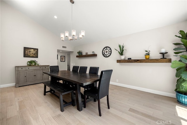 24932 Dove Tree Ln, Lake Forest, CA 92630 - dining space with a chandelier, light wood-style floors, high vaulted ceiling, and recessed lighting