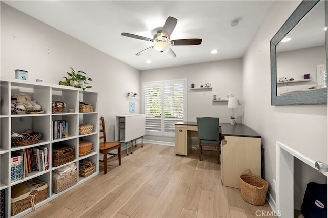 24932 Dove Tree Ln, Lake Forest, CA 92630 - office area featuring a ceiling fan, light wood-style flooring, and recessed lighting