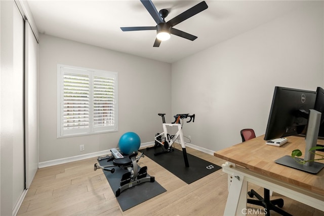 24932 Dove Tree Ln, Lake Forest, CA 92630 - workout area with light wood-style flooring and a ceiling fan