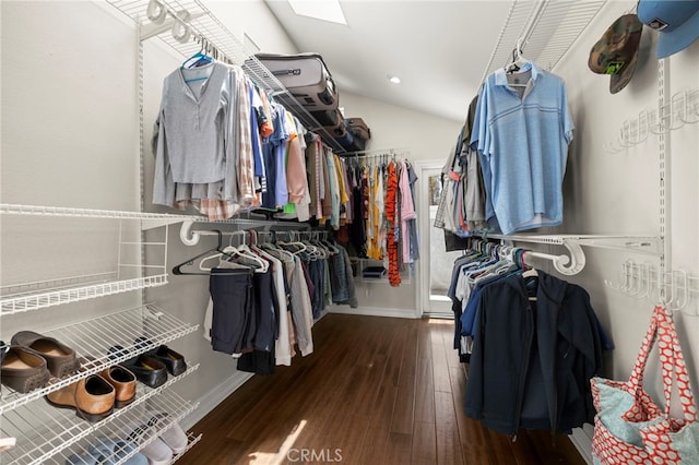 24932 Dove Tree Ln, Lake Forest, CA 92630 - walk in closet featuring hardwood / wood-style flooring and a skylight