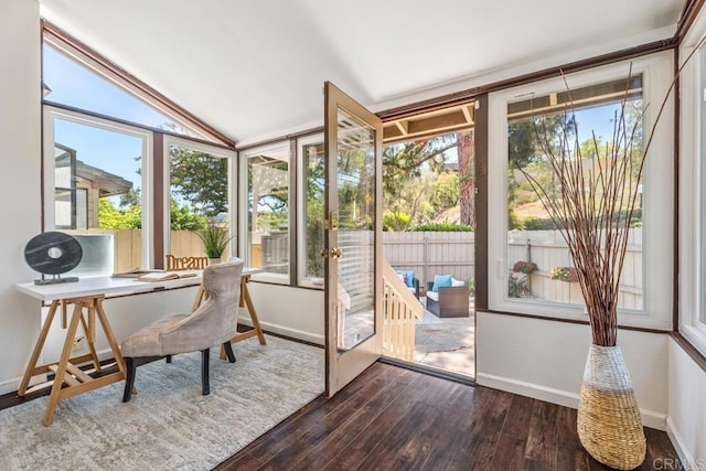 17177 Bernardo Center Dr, San Diego, CA 92128 - sunroom with wood-type flooring and lofted ceiling