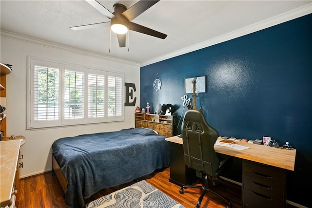 2240 La Sierra Way, Claremont, CA 91711 - bedroom with ornamental molding, wood finished floors, ceiling fan, and a desk