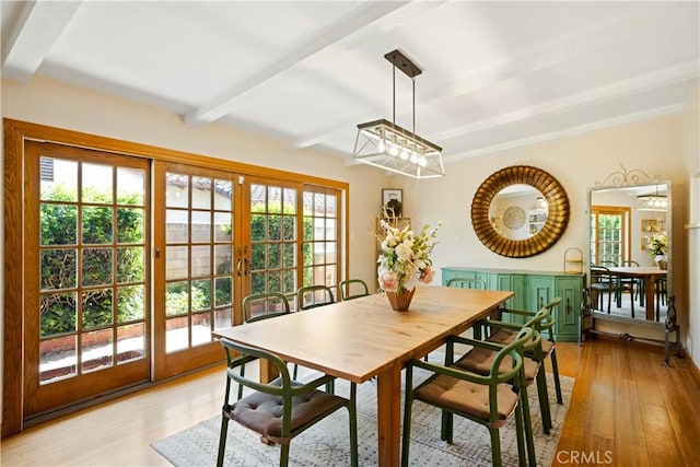 2240 La Sierra Way, Claremont, CA 91711 - dining space featuring beam ceiling, light wood-type flooring, and french doors