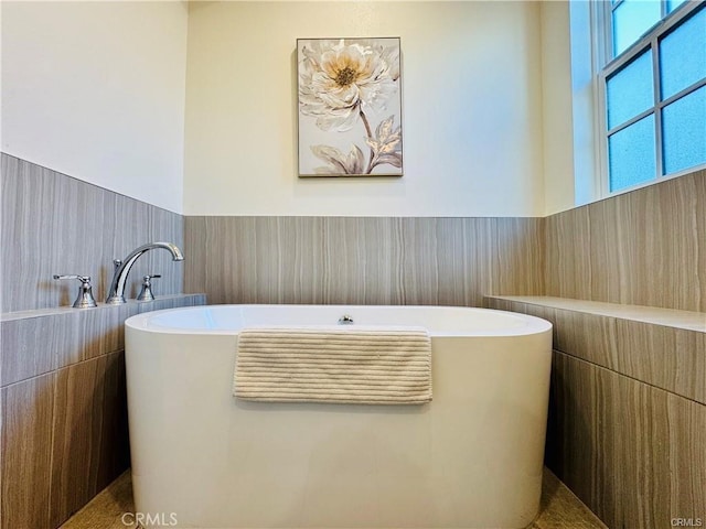 118 N Allen Ave Unit 2, Pasadena, CA 91106 - full bathroom with a freestanding tub and a wainscoted wall
