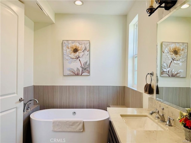 118 N Allen Ave Unit 2, Pasadena, CA 91106 - bathroom with a freestanding bath, vanity, and recessed lighting