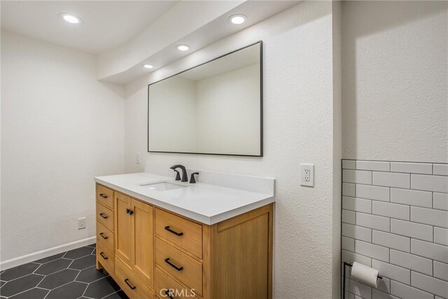 32425 Snowshoe Ln, Running Springs, CA 92382 - bathroom featuring vanity, recessed lighting, and tile patterned floors