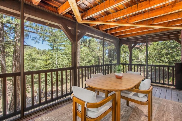 32425 Snowshoe Ln, Running Springs, CA 92382 - sunroom / solarium featuring outdoor dining area