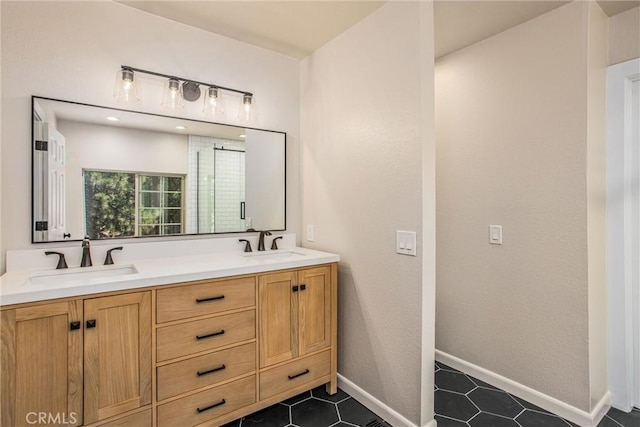 32425 Snowshoe Ln, Running Springs, CA 92382 - full bath featuring double vanity and tile patterned floors