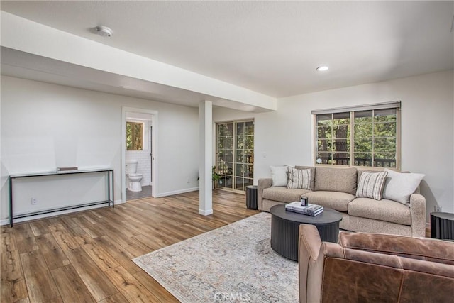 32425 Snowshoe Ln, Running Springs, CA 92382 - living room featuring wood finished floors, healthy amount of natural light, and recessed lighting