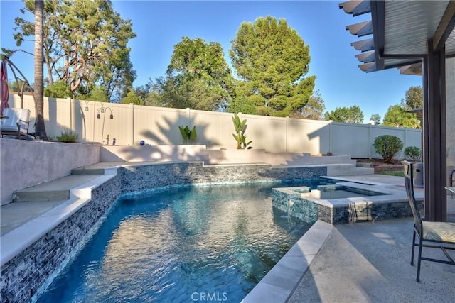 29862 Via Puesta Del Sol, Temecula, CA 92591 - view of pool featuring a fenced backyard, a pool with connected hot tub, and a patio
