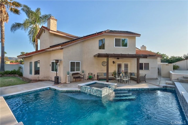 29862 Via Puesta Del Sol, Temecula, CA 92591 - rear view of property with a chimney, a fenced backyard, ceiling fan, and stucco siding