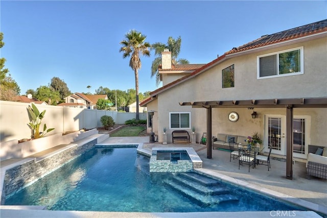 29862 Via Puesta Del Sol, Temecula, CA 92591 - view of pool with a fenced backyard, a pool with connected hot tub, a patio area, and outdoor lounge area