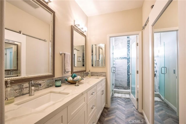 29862 Via Puesta Del Sol, Temecula, CA 92591 - full bath with a stall shower, double vanity, and tasteful backsplash