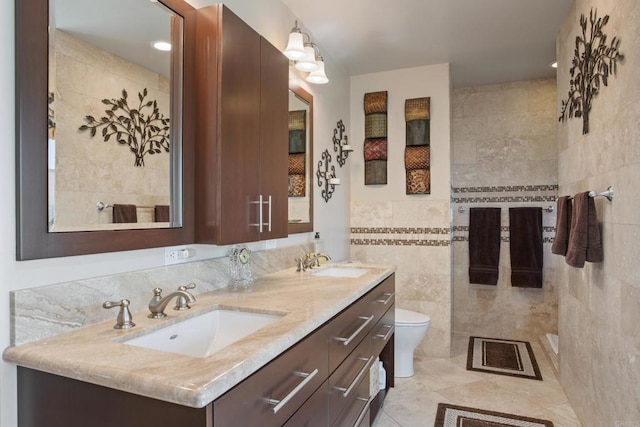 1524 Zutano Ln, Fallbrook, CA 92028 - full bathroom featuring double vanity, tile walls, tile patterned flooring, and tiled shower