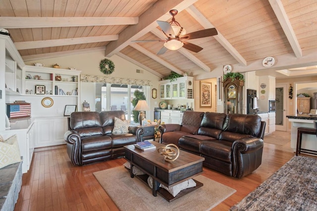 1524 Zutano Ln, Fallbrook, CA 92028 - living room featuring ceiling fan, wooden ceiling, and hardwood / wood-style floors