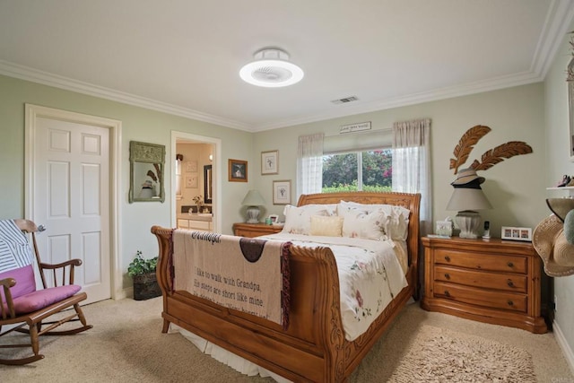 1524 Zutano Ln, Fallbrook, CA 92028 - bedroom with ornamental molding, light carpet, and connected bathroom