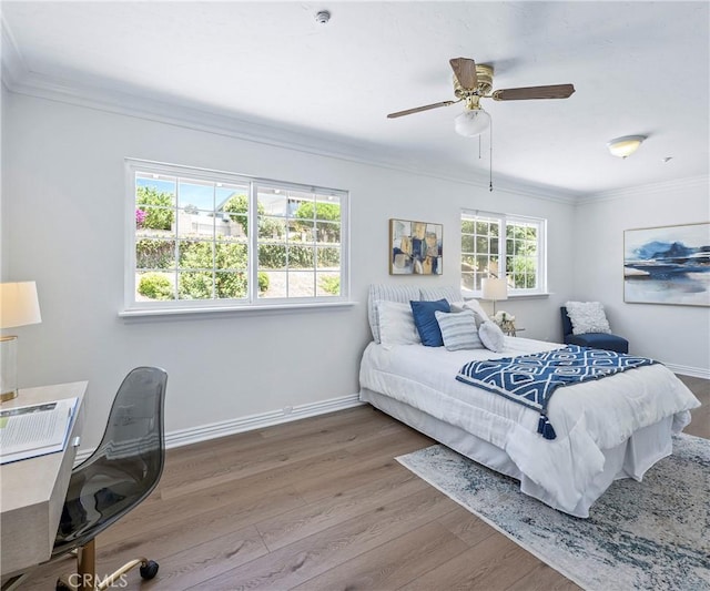 415 Buttonwood Dr, Brea, CA 92821 - bedroom featuring ornamental molding, wood finished floors, and a ceiling fan