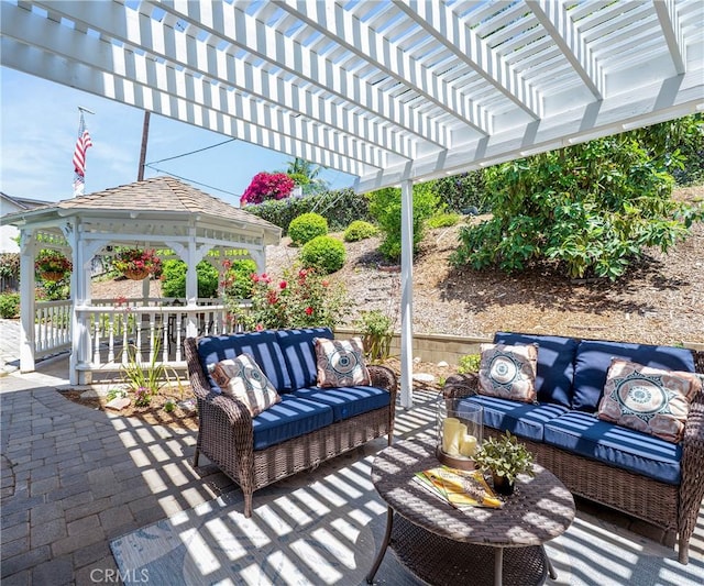 415 Buttonwood Dr, Brea, CA 92821 - view of patio / terrace featuring outdoor lounge area, a gazebo, and a pergola