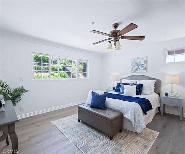 415 Buttonwood Dr, Brea, CA 92821 - bedroom featuring crown molding, light wood-style flooring, and a ceiling fan