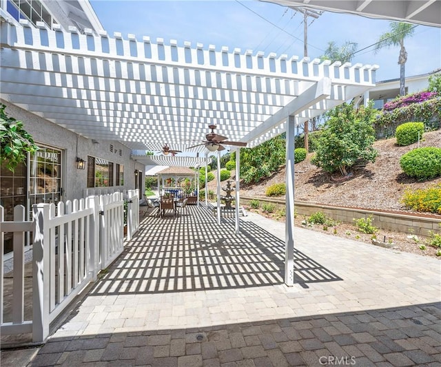 415 Buttonwood Dr, Brea, CA 92821 - view of patio featuring a pergola, a ceiling fan, and outdoor dining area