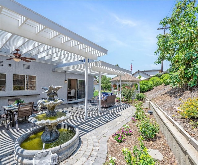 415 Buttonwood Dr, Brea, CA 92821 - view of patio with a pergola and a ceiling fan