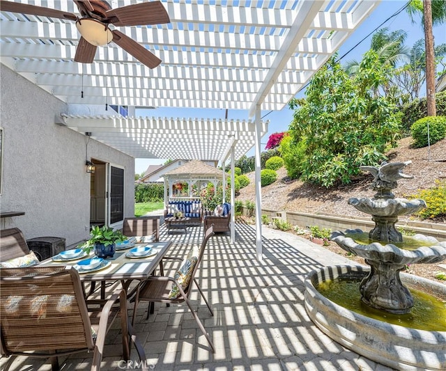 415 Buttonwood Dr, Brea, CA 92821 - view of patio featuring ceiling fan, a pergola, and outdoor dining space