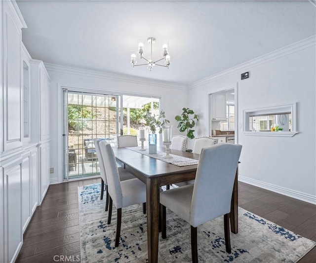 415 Buttonwood Dr, Brea, CA 92821 - dining room featuring a chandelier, dark wood-style floors, and ornamental molding