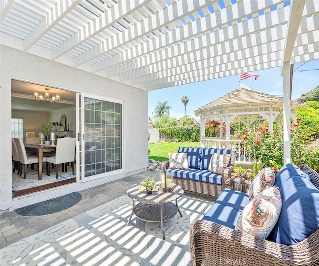 415 Buttonwood Dr, Brea, CA 92821 - view of patio / terrace featuring an outdoor hangout area, a gazebo, and a pergola
