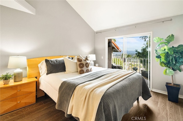 29416 Port Royal Way, Laguna Niguel, CA 92677 - bedroom featuring access to exterior, lofted ceiling, and dark wood-style flooring