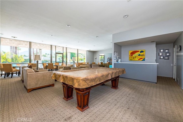 1111 E Ramon Rd Unit 37, Palm Springs, CA 92264 - recreation room featuring light carpet, billiards, and recessed lighting