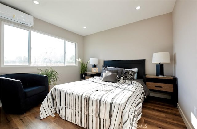 10113 Dorset, Rancho Cucamonga, CA 91730 - bedroom featuring an AC wall unit, wood finished floors, and recessed lighting