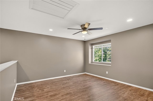 102 Mesa Ct, Calimesa, CA 92320 - empty room with a ceiling fan, wood finished floors, recessed lighting, and attic access