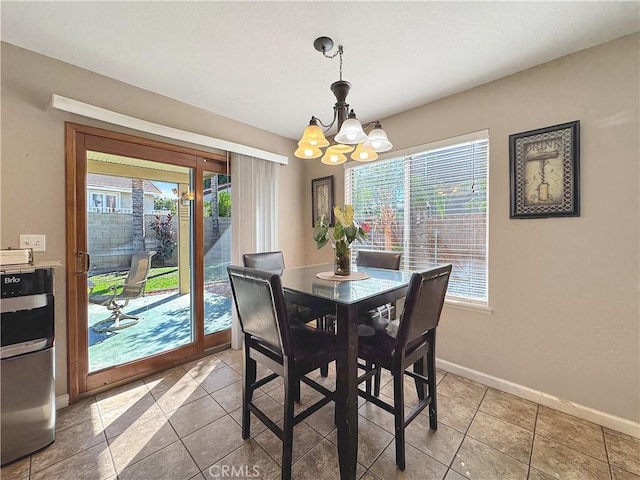 11700 White Pine Ct, Fontana, CA 92337 - dining space with a chandelier, plenty of natural light, and light tile patterned flooring