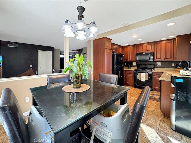 11700 White Pine Ct, Fontana, CA 92337 - dining space featuring a chandelier, recessed lighting, and light tile patterned floors