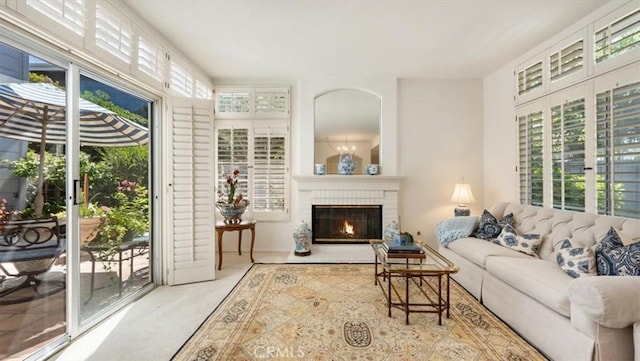 3620 Daffodil Ave Unit 31, Corona Del Mar, CA 92625 - living area featuring a fireplace and carpet floors