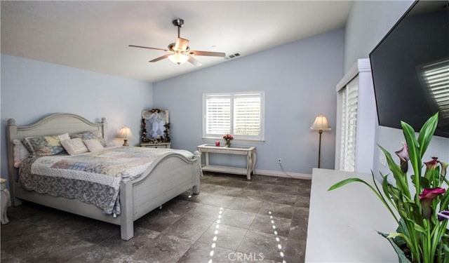 18224 Kalin Ranch Dr, Victorville, CA 92395 - bedroom featuring vaulted ceiling and ceiling fan