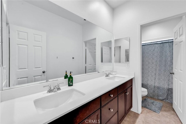 16252 Gibson St, Victorville, CA 92394 - full bath with double vanity, curtained shower, and tile patterned floors