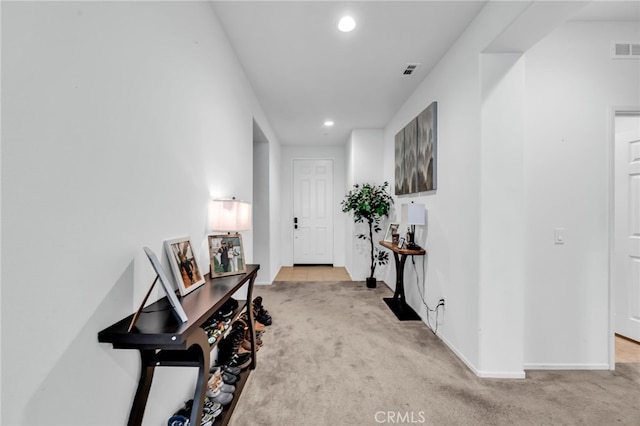 16252 Gibson St, Victorville, CA 92394 - foyer featuring light colored carpet and recessed lighting