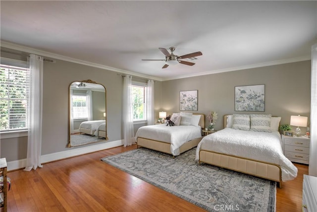 1205 W Highland, Redlands, CA 92373 - bedroom with wood finished floors, ornamental molding, and ceiling fan