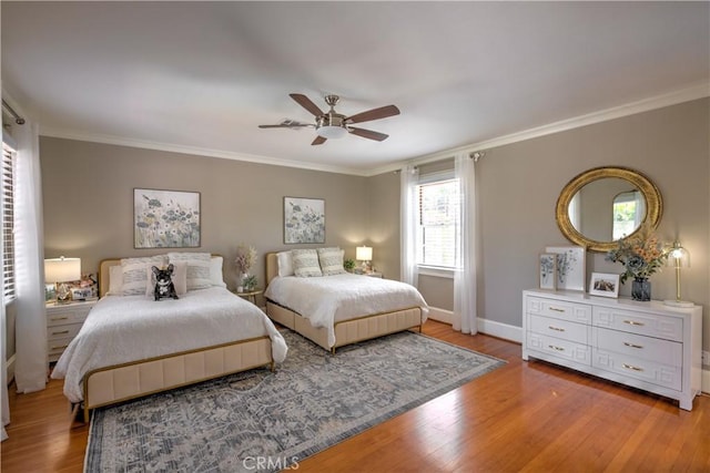 1205 W Highland, Redlands, CA 92373 - bedroom featuring ornamental molding, wood finished floors, and ceiling fan