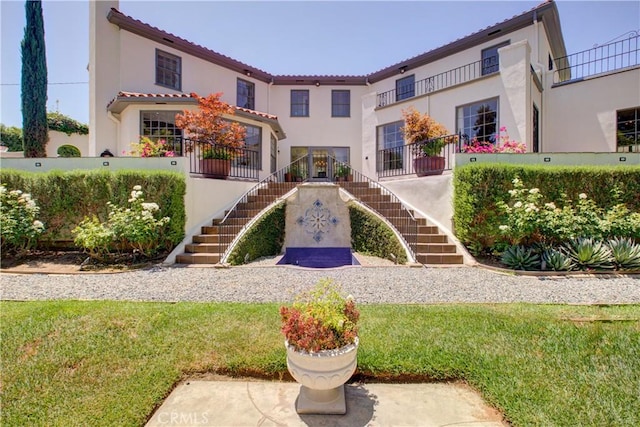 1205 W Highland, Redlands, CA 92373 - mediterranean / spanish-style house with stairs, stucco siding, and a tiled roof