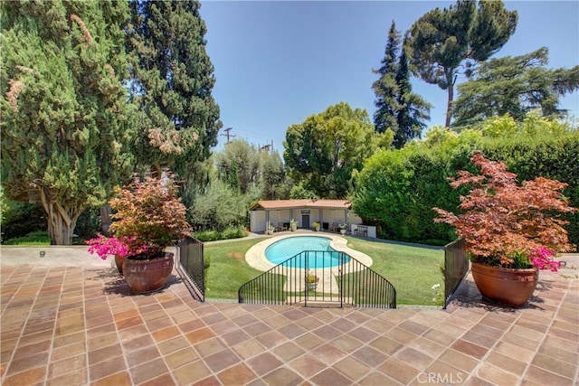 1205 W Highland, Redlands, CA 92373 - view of swimming pool featuring a yard and a patio area